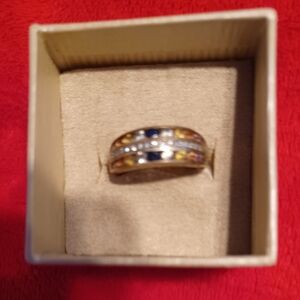 Multi Sapphire 18k gold over Sterling Silver ring. Size 7.